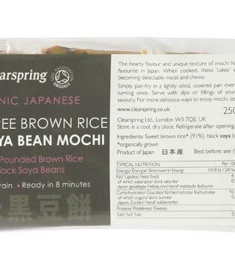 Clearspring Mochi de riz brun bio au soja noir japonais sans gluten, végétalien, 250 g