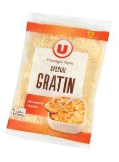 Mélange de fromages râpés spécial gratin U, 31%MG, 150g