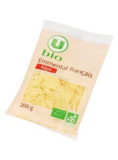 Emmental francais lait cru rapé 31%MG U BIO sachet de 200g
