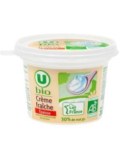 Crème fraîche épaisse U BIO, 30%MG, 20cl