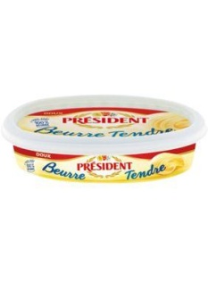 Beurre tendre doux 82% de MG PRESIDENT, barquette de 125g