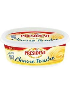 Beurre tendre doux 82% de MG, PRESIDENT, barquette de 250g