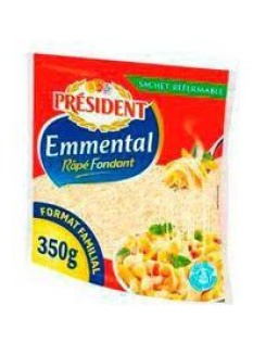 Emmental français râpé au lait pasteurisé PRESIDENT, 28% de MG, ZIP 350g
