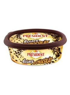 Matière grasse à tartiner doux aux éclats de chocolat PRESIDENT 70% deMG, en barquette de 225g