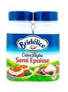 Crème légère semi épaisse UHT, 18%MG, BRIDELICE, 2 bouteilles de 25cl
