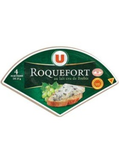 Roquefort AOP au lait cru de brebis U, 32%MG, 4 portions, 100g