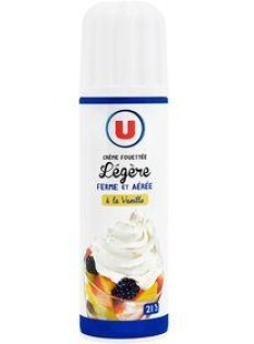 Crème légère sucrée et vanillée UHT sous pression U, 21%MG, 250g