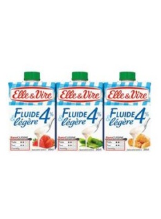 Spécialité laitière extra légère UHT ELLE&VIRE, 4%MG, 3 briquettes de20cl