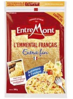Fromage à pâte pressée cuite au lait de vache thermisé Emmental Français râpé ENTREMONT, 29% de...