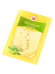 Fromage de Hollande à pâte pressée en tranches Maasdam Original au lait pasteurisé U, 27% MG, 2...
