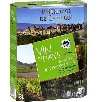 Vin de pays Cité de Carcassonne Chardonnay et Sauvignon L'Héritage de Carillan 12° 3 l