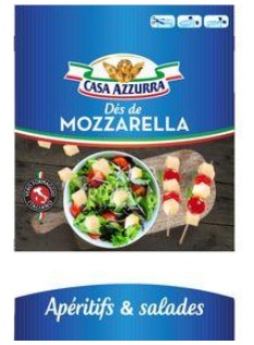 Dés de Mozzarella au lait de vache pasteurisé, 22% de MG, CASA AZZURRA, 180g