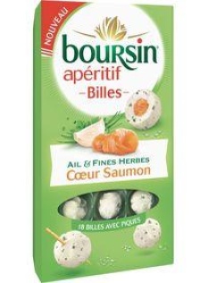 Fromage au lait pasteurisé billes ail & fines herbes coeur de saumon 34 % de MG BOURSIN, 75g
