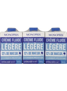 Crème liquide légère 12% matière grasse au lait stérélisée UHT