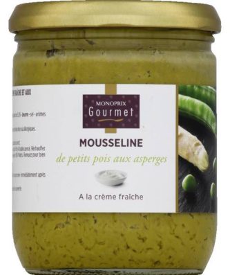 Mousseline de petits pois aux asperges à la crème fraîche