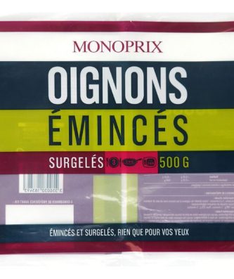Oignons émincés, surgelés