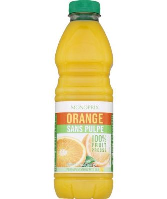 Jus orange sans pulpe 100% fruit pressé, 100% pur jus d'orange