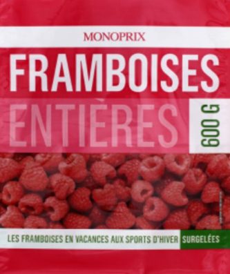 Framboises entières, surgelées