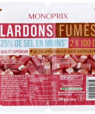 Lardons fumés, 25% de sel en moins qualité supérieure