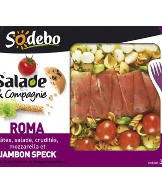 Roma, jambon speck, pâtes, crudites et mozzarella