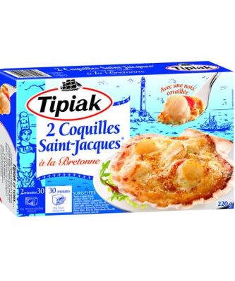 Coquilles Saint Jacques à la Bretonne, avec une noix coraillée, surgelées
