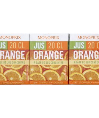 Jus d'orange à base de jus concentré, sans colorant ni conservateur