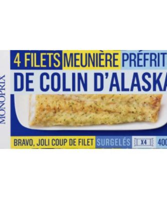 Filets meunière préfrits de colin d'Alaska, surgelés