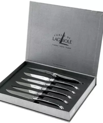 Forge de Laguiole coffret de 6 couteaux steak corne noire, T62MINBN