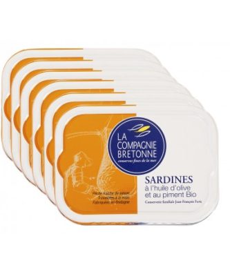 SARDINES À L'HUILE D'OLIVE ET AU PIMENT BIO - LOT DE 6
