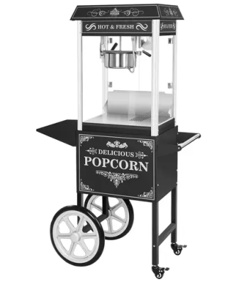 Machine à popcorn avec charriot - Design rétro - noir - Royal Catering