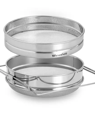 Passoire inox - Double tamis - Pour la filtration du miel - 24 cm