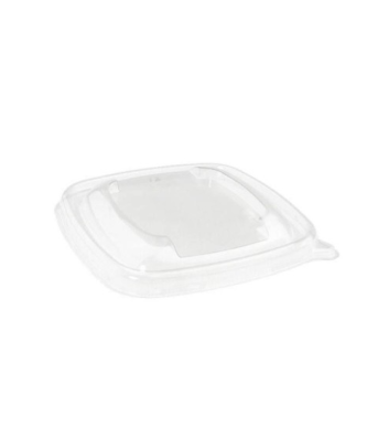 Couvercle plastique transparent pour saladier carré en pulpe de canne 500 ml - par 50