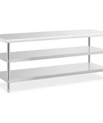 Table de travail inox - 200 x 70 x 5 cm - 231 kg - 2 tablettes - Royal Catering