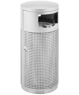 Poubelle extérieure - ronde - avec cendrier - acier inoxydable / acier galvanisé - grise