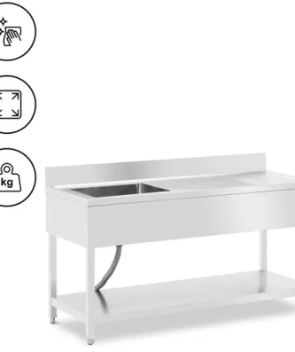 Plonge inox - 1 évier - inox - 160 x 60 x 97 cm - Royal Catering