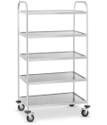 Chariot de service en acier inoxydable - 5 plateaux - 250 kg max.