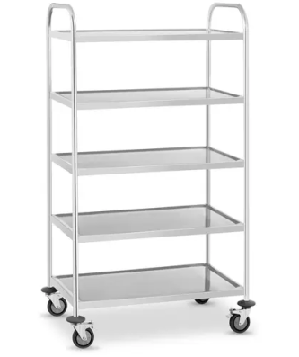 Chariot de service en acier inoxydable - 5 plateaux - 250 kg max.
