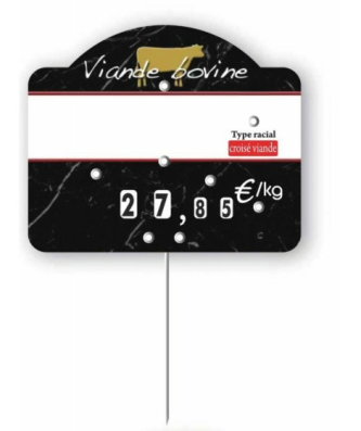 Étiquette prix à pique et à tournette pour viande bovine "Presti'Luxe" 10,5 x 8,6 cm - par 10