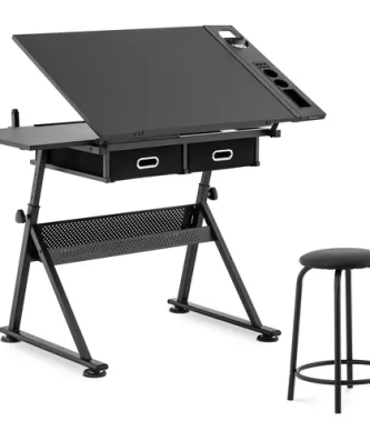 Table à dessin inclinable et réglable en hauteur - 115 x 60 cm - Tabouret compris
