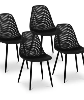 Chaise - Lot de 4 - 150 kg max. - Surface d'assise de 52 x 46,5 cm - Coloris noir