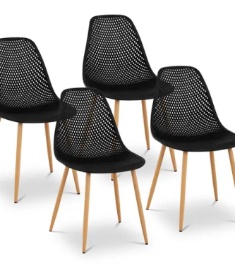 Chaise - Lot de 4 - 150 kg max. - Surface d'assise de 52 x 46,5 cm - Coloris noir