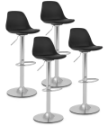 Tabouret de bar - Lot de 4 - Avec dossier - Socle chromé - Coloris noir