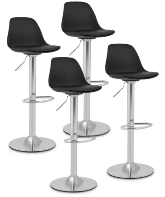 Tabouret de bar - Lot de 4 - Avec dossier - Socle chromé - Coloris noir