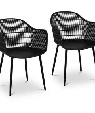 Chaise - Lot de 2 - 150 kg max. - Surface d'assise de 45 x 44 cm - Coloris noir