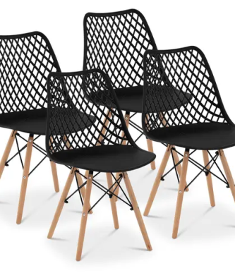 Chaise - Lot de 4 - 150 kg max. - Surface d'assise de 430 x 430 x 440 mm - Coloris noir