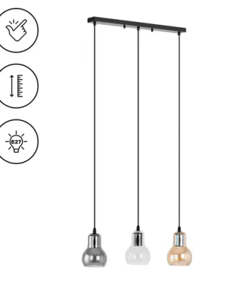 Plafonnier - 3 ampoules - en forme de cloche en verre fumé