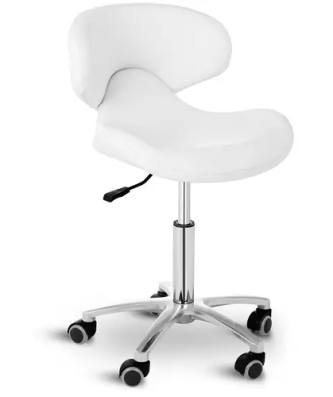 Tabouret à roulettes avec dossier - 440- 570 mm - 150 kg - Blanc