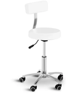 Tabouret à roulettes avec dossier - 445 - 580 mm - 150 kg - Blanc