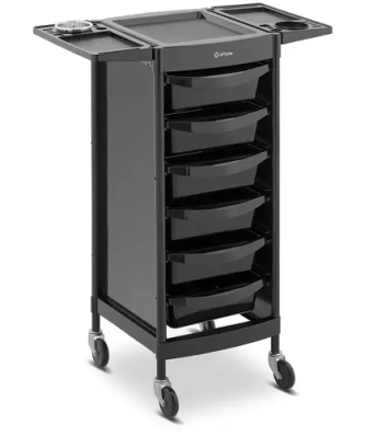 Charriot pour salon de coiffure - 10 kg - 6 tiroirs avec 3 parois de séparation - Support pour sèche-cheveu - Plateau de 420 x 390 mm