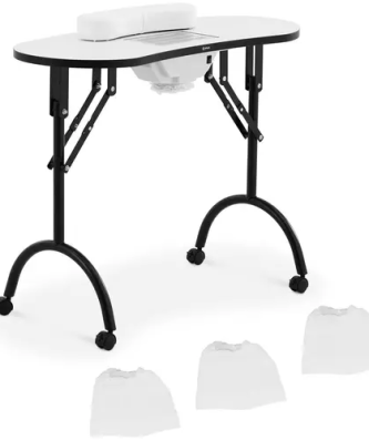 Table manucure pliante - blanc - 4 roues - aspirateur